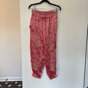 Embroidered Crinkle Pink Velvet Women's Joggers